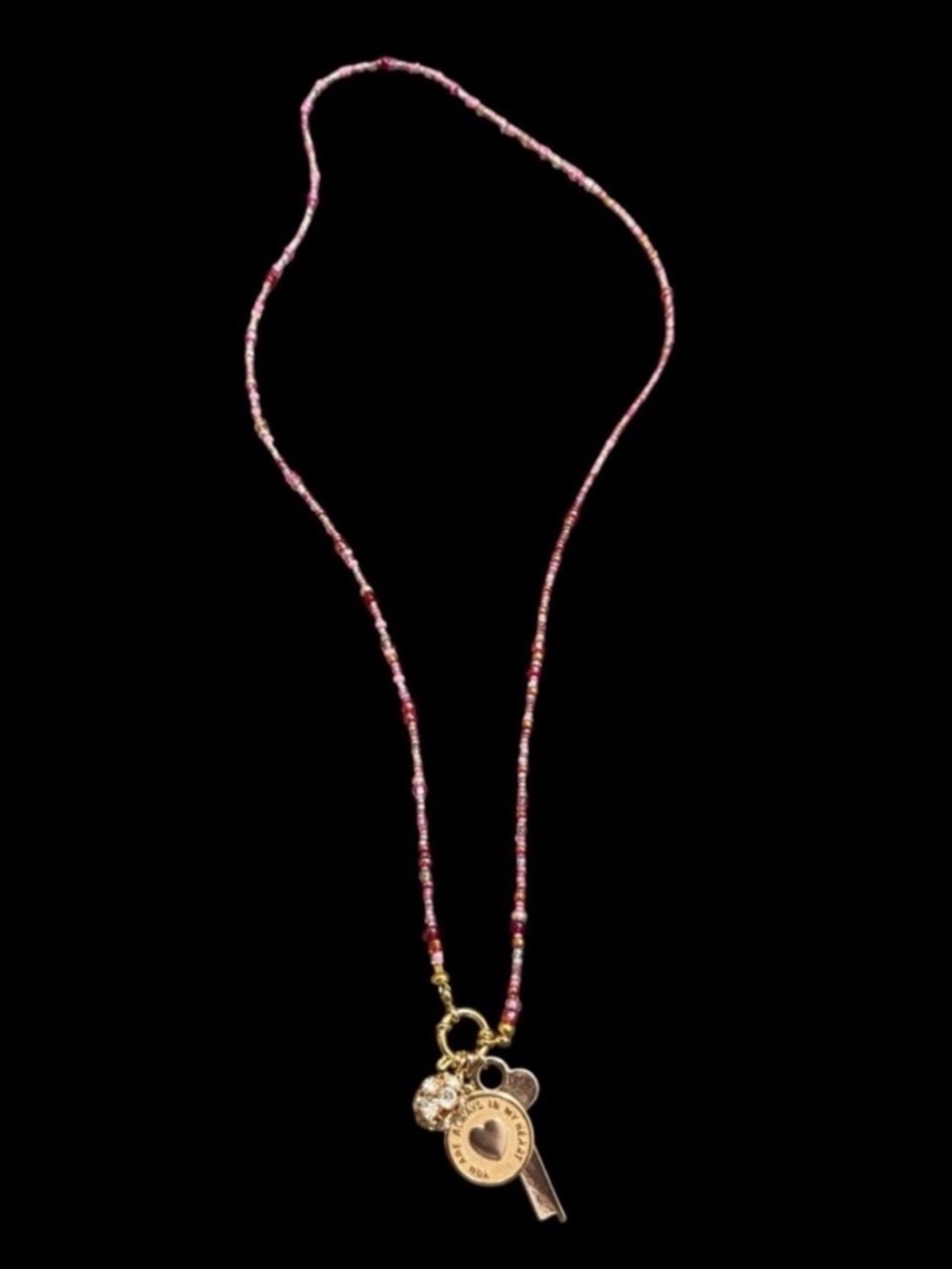 Pink Beaded Three Charm Long Necklace.